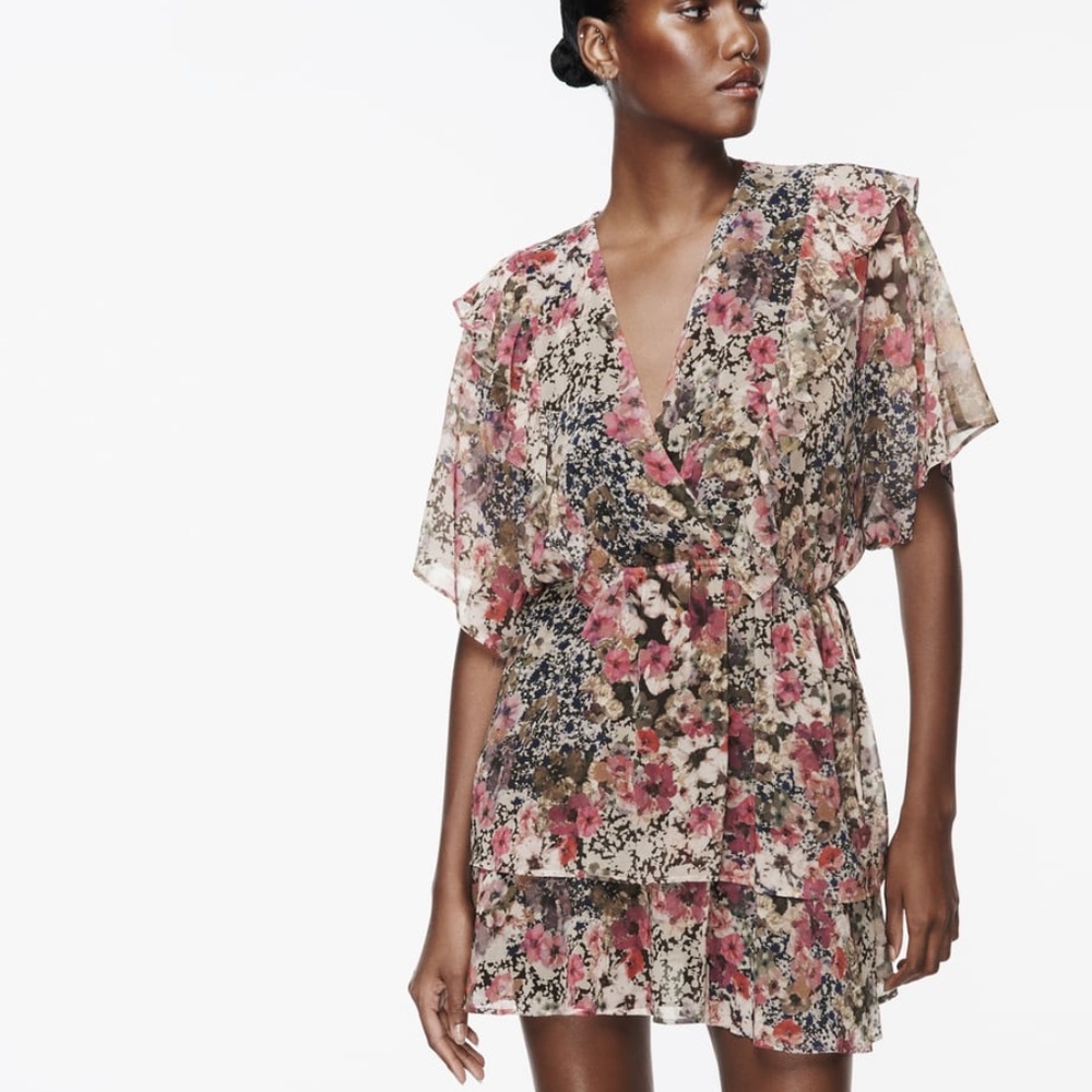 NWT ZARA SHORT FLORAL PRINT DRESS XS